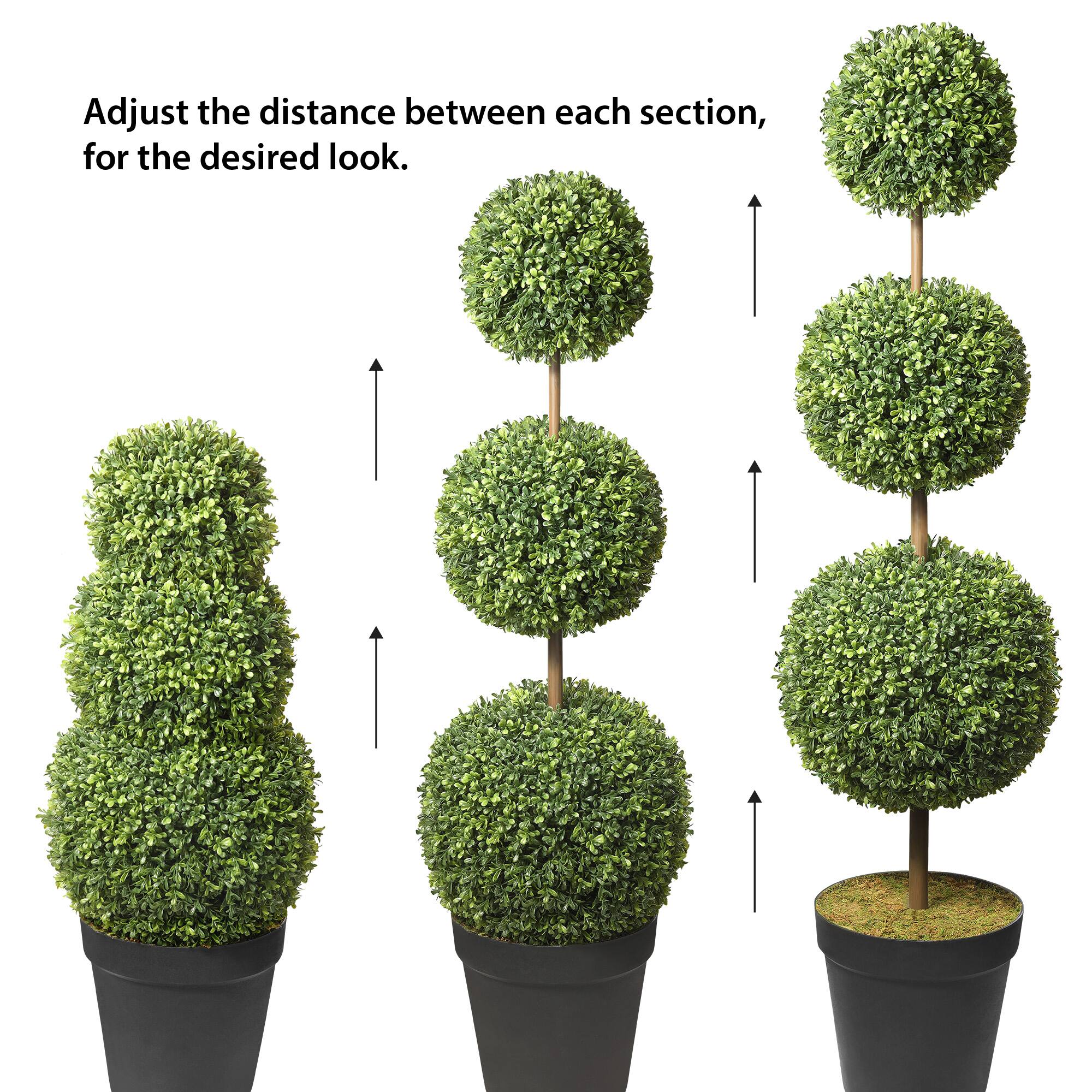 Haute Decor Triple Ball Artificial Boxwood Topiary, Adjustable to 64" Tall